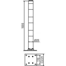 Barrier post#steel tube Ø 89 x 2,9 mm#sides tiltable#yellow / black