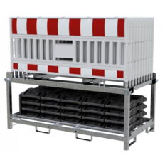 SET #with 20 panel fence #and 21 base plates#on storage and transport traverse