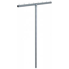 Laundry drying stand T-shape, steel tube Ø60mm#cross tube with 8 round pins Ø10x40mm#t-connector, 2-part with bolt M10#total height: 2500mm#total width: 1500mm #with ground anchor,#hot-dip galvanized