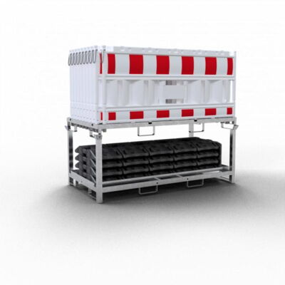 SET #with 20 panel fence#and 21 base plates#on storage and transport traverse