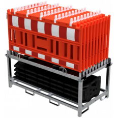 SET #with 20 panel fence #and 21 base plates#on storage and transport traverse