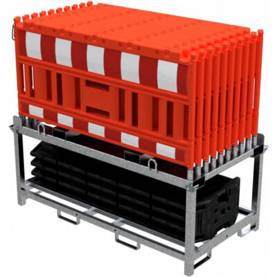 SET #with 20 panel fence #and 21 base plates#on storage and transport traverse