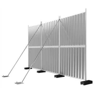Mobile fence support strut#stabilizes stacked#mobile fence elements