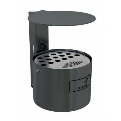 Round ashtray with cover for fixing on walls or posts