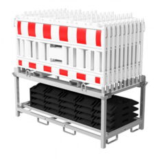 SET #with 20 panel fence #and 21 base plates#on storage and transport traverse