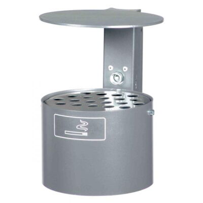 Round ashtray with cover for fixing on walls or posts