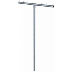 Laundry drying stand T-shape, steel tube Ø60mm#cross tube with 8 round pins Ø10x40mm#t-connector, 2-part with bolt M10#total height: 2500mm#total width: 1500mm #with ground anchor,#hot-dip galvanized